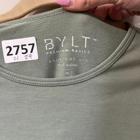 BYLT Mens Green T Shirt Medium Premium Basics Drop Cut Short Sleeve Pullover Top - Picture 2 of 9